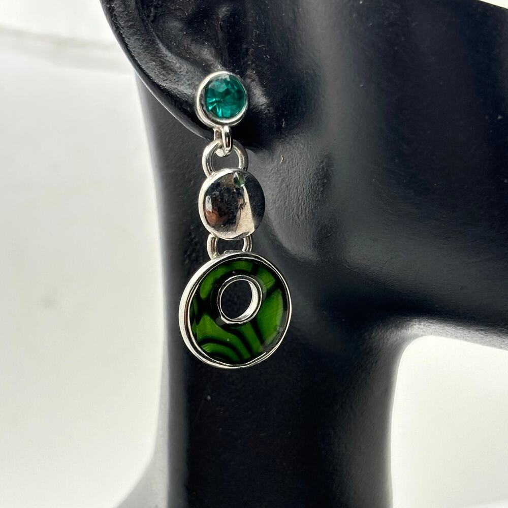 Silver & Green Earring's